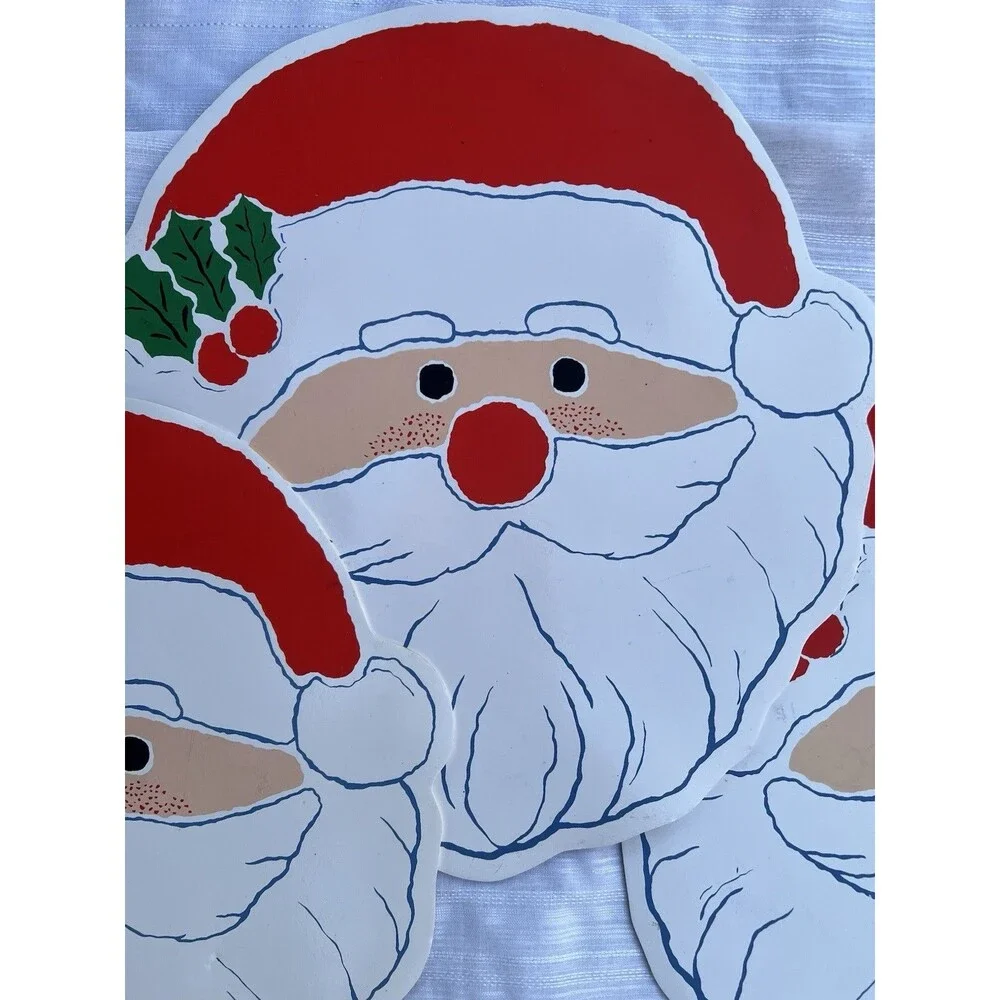 Vintage 1970s Santa Claus Placemats Set of 3 Christmas Retro Holiday